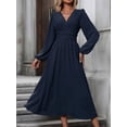 thumbnail image 1 of Women Casual Dress Dot Neck Lantern Sleeve Ruched Waist Dress Midi Dress, 1 of 4