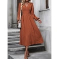 thumbnail image 1 of Women Casual Dress Dot Neck Lantern Sleeve Ruched Waist Dress Midi Dress, 1 of 4