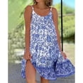thumbnail image 1 of Women Casual Dress Elegant O Neck Spaghetti Strap Shattered Floral Print Loose A-Line Dress Boho Ruffles Beach Mini Dress, 1 of 5