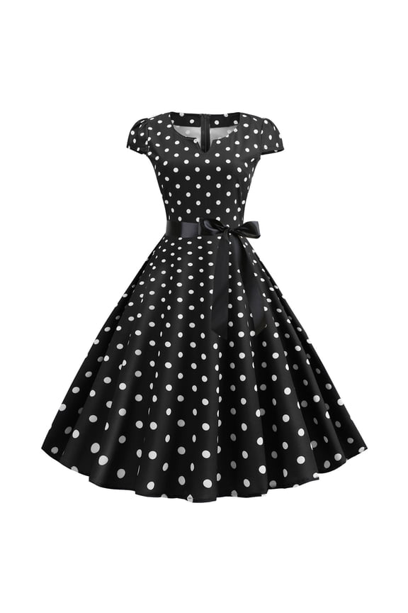 Women Casual Dress for Women Party Print Short Sleeve 1950s Evening Prom Ready-to-Wear Ensemble Black L