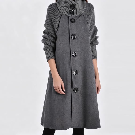 Women Casual Dresses Wool Blazer Jacket Elegant Braided Texture Long Sleeve Shirtdress V Neck Button Long Dress Gray M