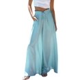 thumbnail image 1 of Women Casual Elastic Drawstring Floral Print Wide Leg Maxi Pants with Pockets Blue Print XXL, 1 of 7