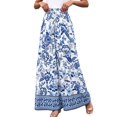 thumbnail image 1 of Women Casual Elastic Drawstring Floral Print Wide Leg Maxi Pants with Pockets Blue XL, 1 of 8