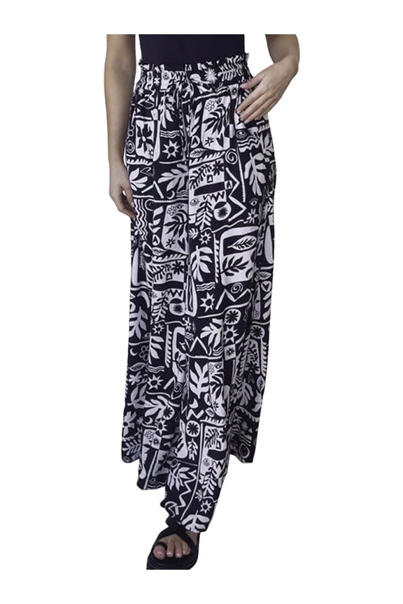 Women Casual Elastic Drawstring Floral Print Wide Leg Maxi Pants with Pockets