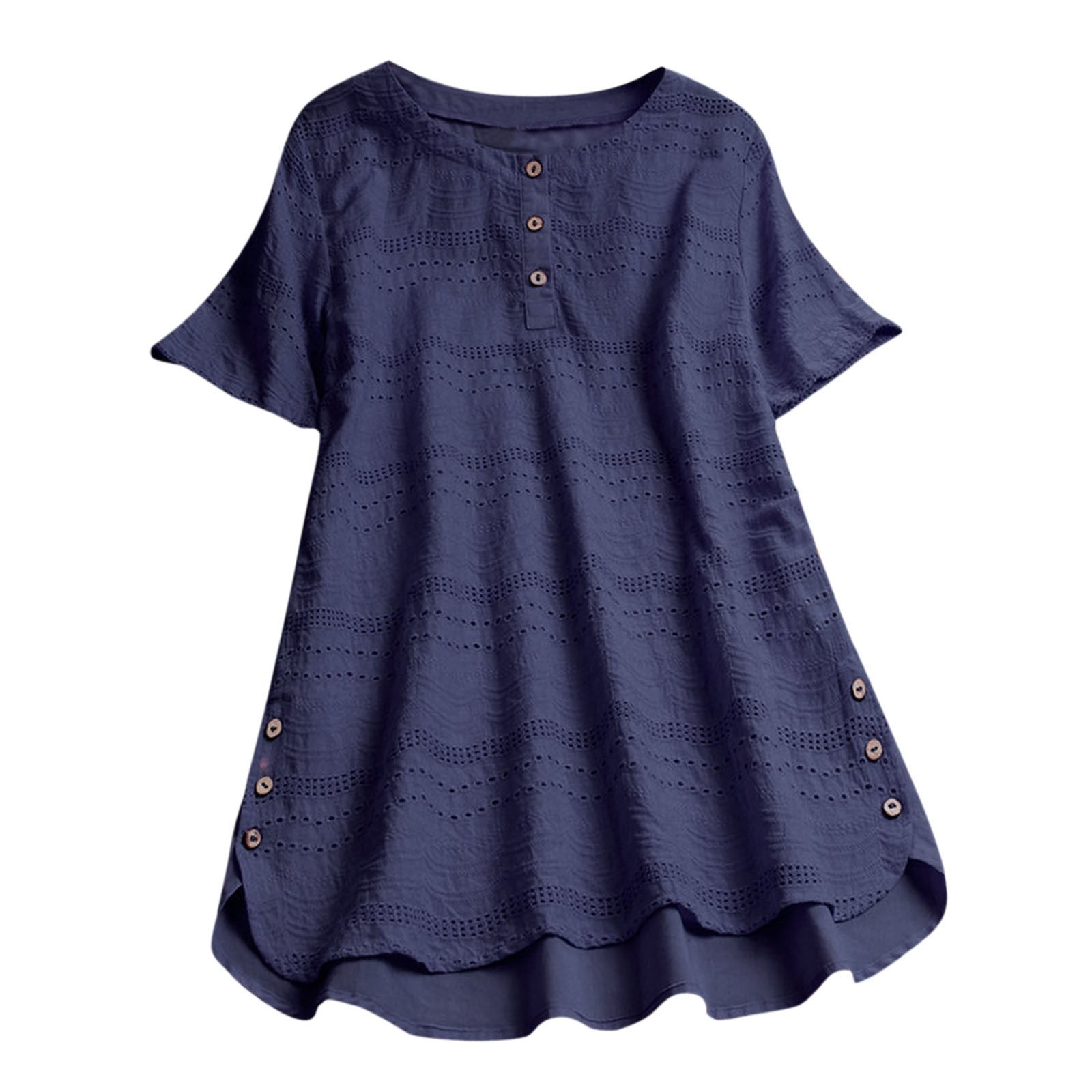 Women Casual Embroidery Eyelet Short Sleeve Lightweight T Shirt Tops