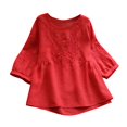 thumbnail image 1 of Women Casual Embroidery O Neck Short Sleeve Blouse Shirt Loose Ruffle Tops, 1 of 2