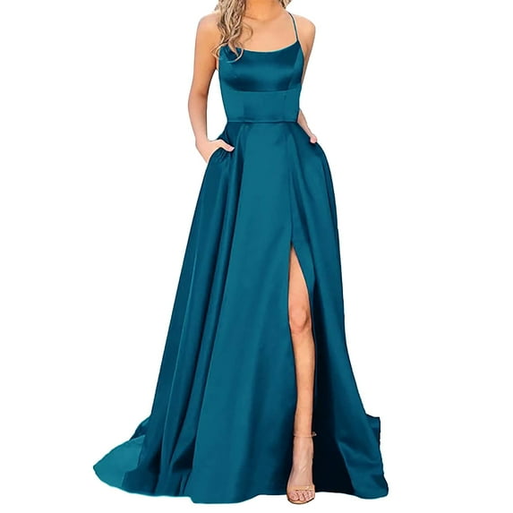 Women Casual Evening Gown Breathable Slit Neck Sleeveless Dress Solid Elastic Maxi Back-to-School Factory Wedding Dresses for Women 2022 Wedding Bridesmaid Dresses Wedding
