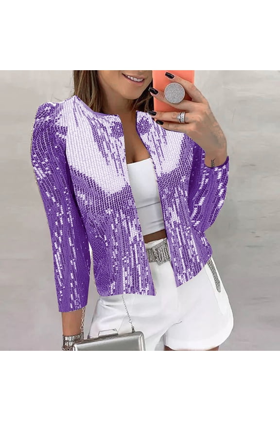 Women Casual Fashion Sequin Sequins Sparkling Cardigan Jacket Utility Jacket Womens Ladies Western Jackets Casual Long Jacket for Women Womens Work Jacket Jacket with Hoodie for Women Flannel Jackets