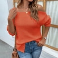 thumbnail image 1 of Women Casual Fashion Solid Color Pullover Long Sleeve Square-Neck Sweater On Seasonal Orange 10(XL), 1 of 1