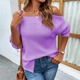 thumbnail image 1 of Women Casual Fashion Solid Color Pullover Long Sleeve Square-Neck Sweater On Seasonal Purple 10(XL), 1 of 6