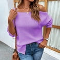 thumbnail image 1 of Women Casual Fashion Solid Color Pullover Long Sleeve Square-Neck Sweater On Seasonal Purple 4(S), 1 of 1