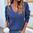 thumbnail image 1 of Women Casual Fashion Solid Color Pullover Long Sleeve V-Neck Sweater On Seasonal Blue 4(S), 1 of 1