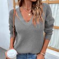 thumbnail image 1 of Women Casual Fashion Solid Color Pullover Long Sleeve V-Neck Sweater On Seasonal Gray 6(M), 1 of 9