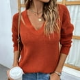 thumbnail image 1 of Women Casual Fashion Solid Color Pullover Long Sleeve V-Neck Sweater On Seasonal Red 6(M), 1 of 1