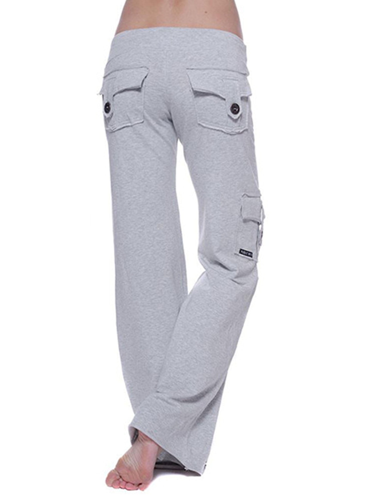 Women Casual Flare Yoga Pants Pockets Plain Activewear Trousers