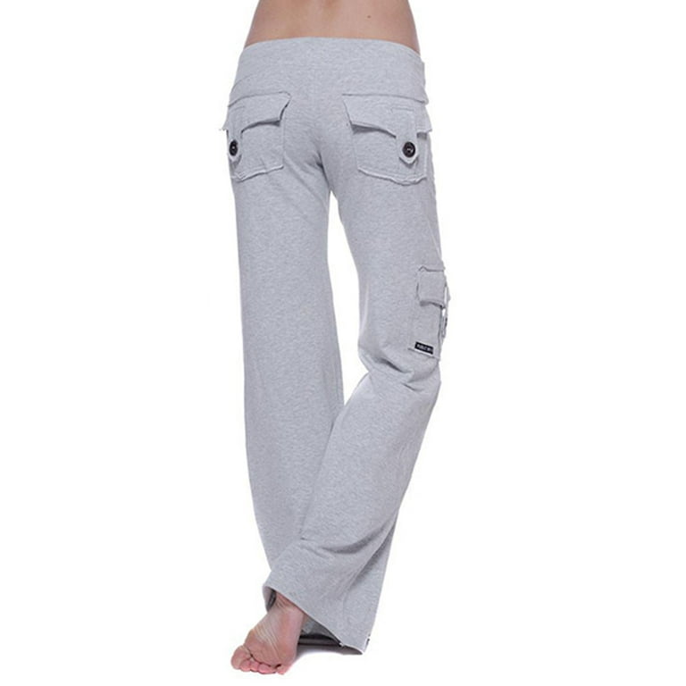 Women Casual Flare Yoga Pants Pockets Plain Activewear Trousers
