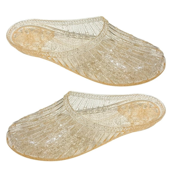 Women Casual Flat Sandals Hollowed Out Fashion Beach Slide Sandals Flat Heel Clear PVC Jelly Slippers Shoes