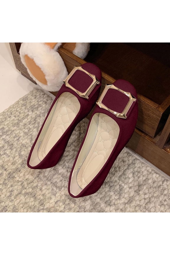 Women Casual Flats Shoes Fashion Spring Candy-Colored Work Shoes Color Toe Decorative Buckle Flat-Bottomed Large Size Cloth Shoes