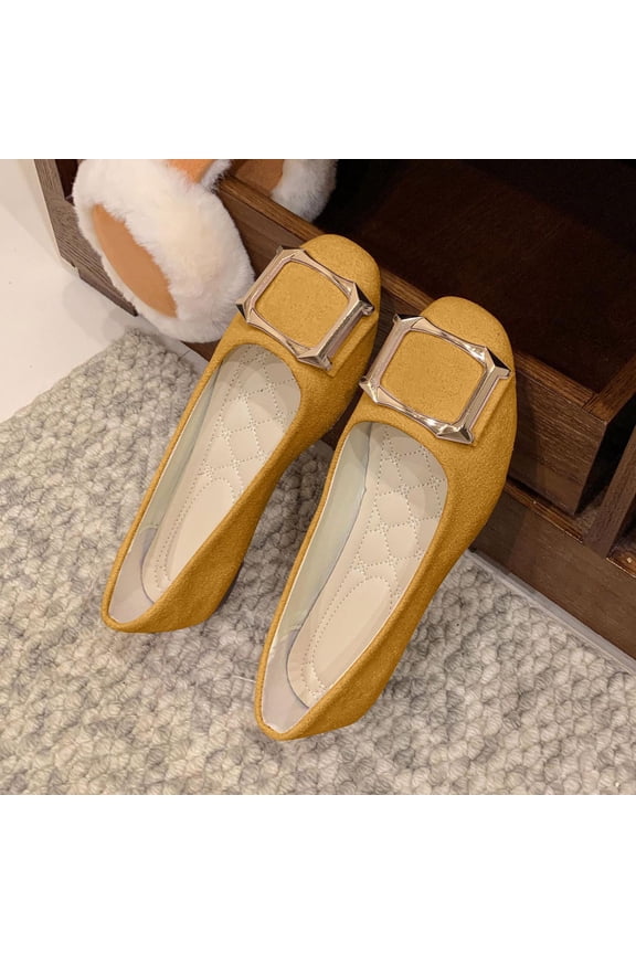 Women Casual Flats Shoes Fashion Spring Candy-Colored Work Shoes Color Toe Decorative Buckle Flat-Bottomed Large Size Cloth Shoes