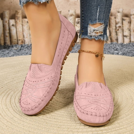 Women Casual Flats, Soft Flexible Slip On Sole Comfort Lightweight Footwear For Daily Walking Casual Outfits Pink 9