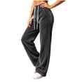 thumbnail image 1 of Women Casual Fleece Wide Leg Pants, Elastic Waist Loose Long Trousers with Side Pockets for Daily Loose Outfits Gray-A M(M), 1 of 8