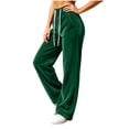 thumbnail image 1 of Women Casual Fleece Wide Leg Pants, Elastic Waist Loose Long Trousers with Side Pockets for Daily Loose Outfits Green-A L(L), 1 of 8