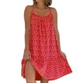 thumbnail image 1 of Women Casual Floral O Neck Ruffle Hem Spaghetti Strap Sleeveless Short Dress Beach Dress Summer Dresses Medium A Dress Women Women's Summer Dresses Casual V Neck Tunic Dress for Women All Women's, 1 of 5