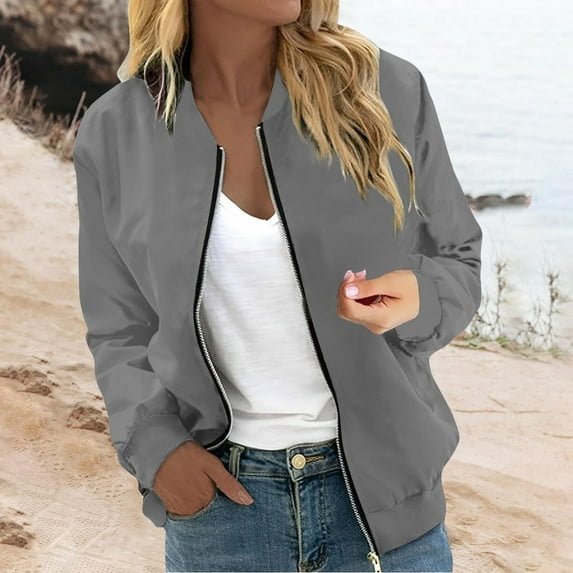 Women Casual Floral Zip Up Jacket Spring Long Sleeve Coat Stand Lightweight Short Outwear Tops Womens Shirt Jacket Puffy Vest Woman Clothes Causal Outfit for Women Women plus Size Clothes Women Fall