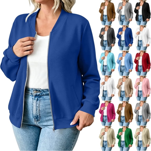 Women Casual Full Zip Up Comfy Loose Long Sleeve Sweatshirt Coat Jacket with Pockets Winter Fall Outfits