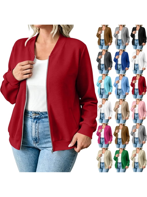 Women Casual Full Zip Up Comfy Loose Long Sleeve Sweatshirt Coat Jacket with Pockets Winter Fall Outfits