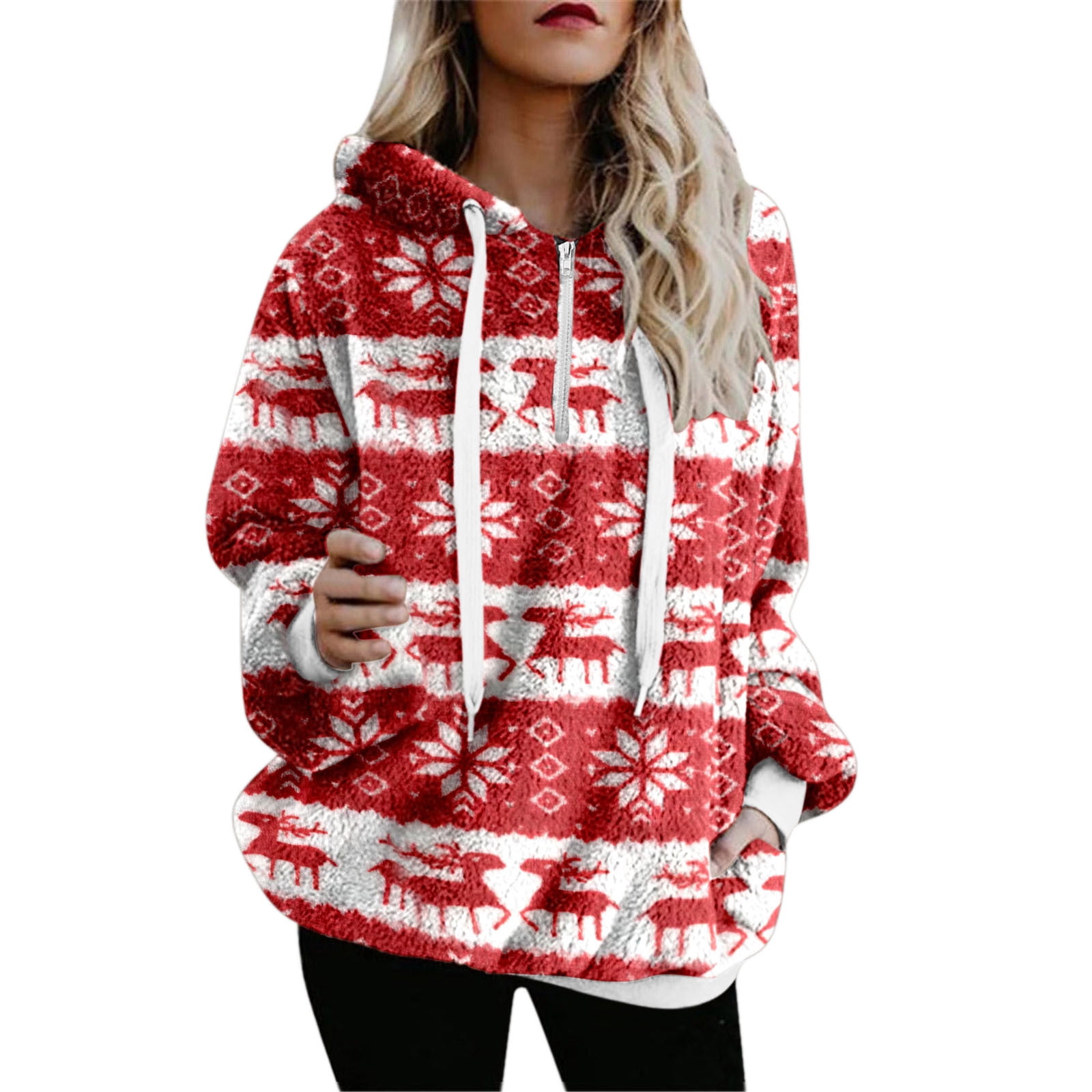 Women Casual Fuzzy Zip Up Hoodies Long Sleeve Loose Pullover Drawstring Hooded  Sweatshirt With Pockets Thin Hoodies for Red - Walmart.com