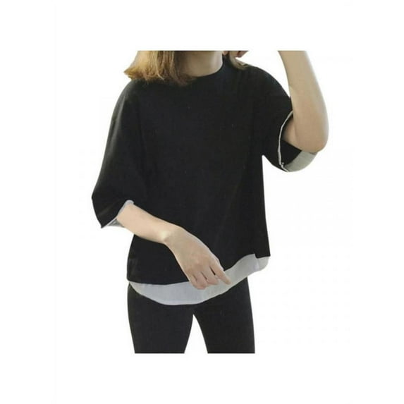 Women Casual Half Sleeve Loose T-Shirts Fake Two Piece O Neck Tops