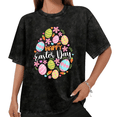 thumbnail image 1 of Women Casual Happy Easter Day Eggs Graphic Tees Cotton Crew Neck Printed T Shirt Tops Washed T Shirt Black S-2XL Plus Size, 1 of 5