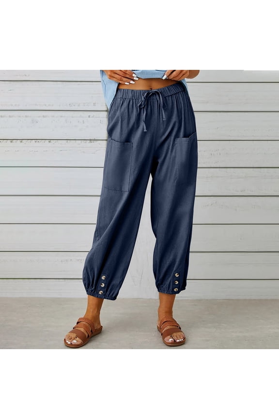 Women Casual High Waist Pants Drawstring Capri Pants with Pockets Wide Leg Cropped Pants Womens High Waist Pants Casual Leopard Pants Ladies Warm up Pants Womens Casual Pants for Summer Teen