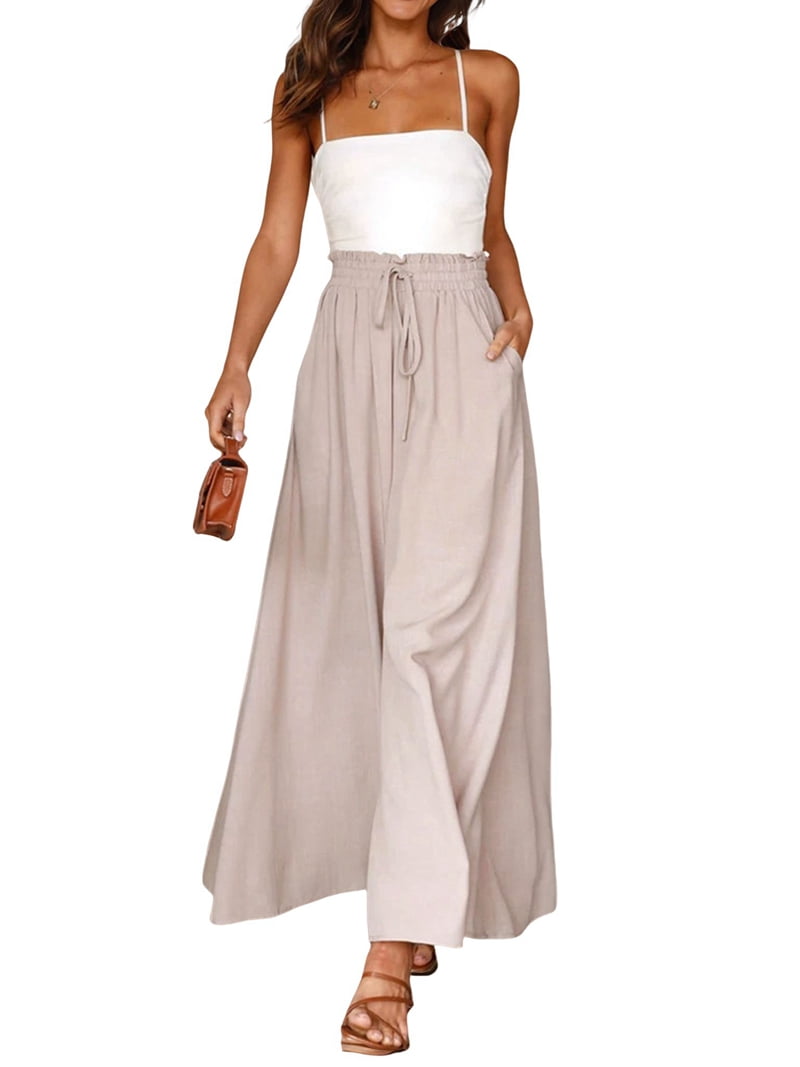 Women Spring Pure Color Cotton Wide Leg Pants