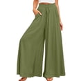thumbnail image 1 of Women Casual High Waist Spring Fall Solid Color Long Wide Leg Pants Casual with Pockets  Green M, 1 of 8