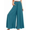 thumbnail image 1 of Women Casual High Waist Spring Fall Solid Color Long Wide Leg Pants Casual with Pockets Blue & Green S, 1 of 8