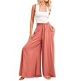 thumbnail image 1 of Women Casual High Waist Spring Fall Solid Color Long Wide Leg Pants Casual with Pockets Orange Red XL, 1 of 9