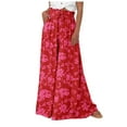 thumbnail image 1 of Women Casual High Waist Wide Leg Pants Summer Floral Solid Long Palazzo Pants Lounge Beach Trousers with Pocket, 1 of 7