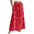 thumbnail image 1 of Women Casual High Waist Wide Leg Pants Summer Long Palazzo Pants Pocket Lounge Vacation Clothes Red Print XL, 1 of 8