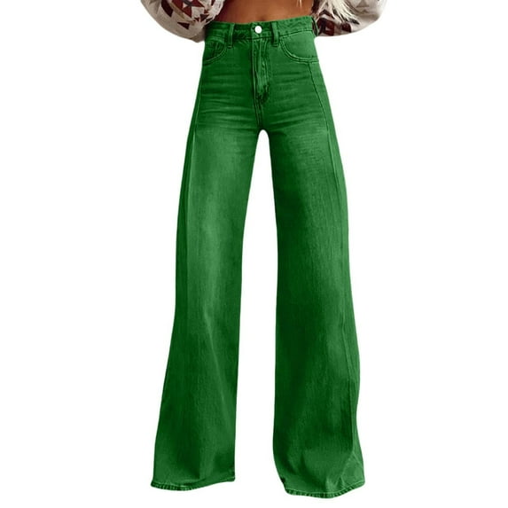 Women Casual High Waisted Jeans Plus Size Stretch Wide Leg Loose Denim Pants with Pockets Fashion Streetwear