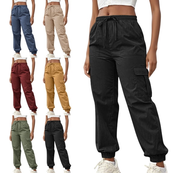 Women Casual Hiking Cargo Pants with Pockets Athletic Jogger Outdoor Solid Active Sweatpants