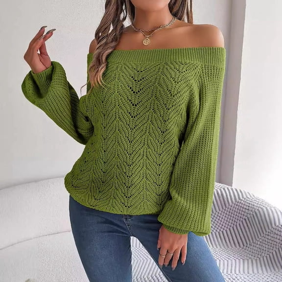 Women Casual Hollow Out Sweater Off Shoulder Neck Sleeve Knitted Pullover Sweaters Button Pullover Men as Sweatshirt Pullover 6x Sweatshirts for Men Men Large Quarter Zip Pullover Sweater Mens Women's