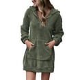 thumbnail image 1 of Women Casual Hooded Loose Zipper Dress - Pocket Pullover, V-Neck, Short Sleeve, Mini Length, Polyester Fabric, S-XXXL, 1 of 4