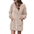 thumbnail image 1 of Women Casual Hooded Loose Zipper Dress - Pocket Pullover, V-Neck, Short Sleeve, Mini Length, Polyester Fabric, S-XXXL, 1 of 4