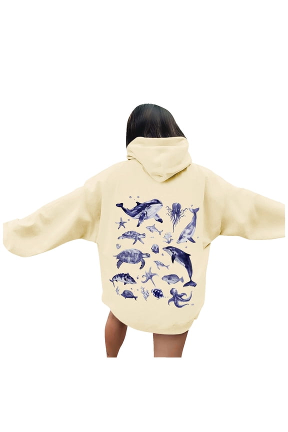 Women Casual Hooded Sweatshirt With Pocket Comfortable Pullover World Print Design Jeans For Spring Fall Daily Wear White S