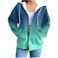 thumbnail image 1 of Women Casual Hoodie Full Zip Long Sleeve Lightweight Sweatshirt Gradient Color Comfortable Sweatshirts with Pockets Green L, 1 of 1
