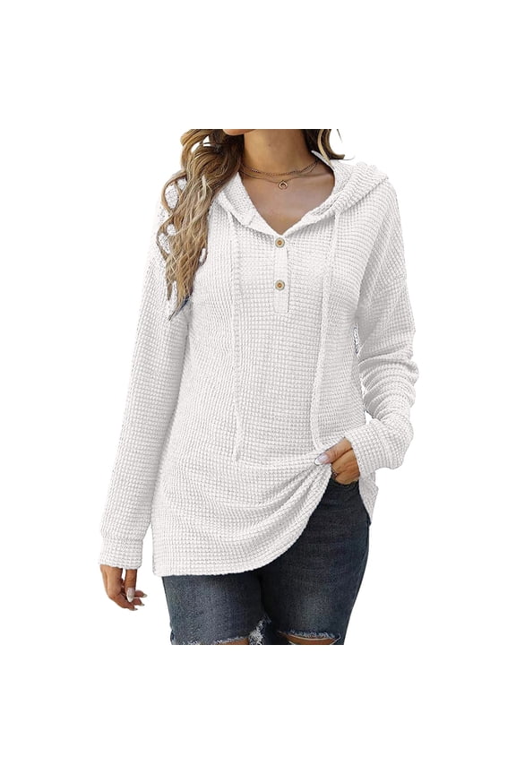 Women Casual Hoodies Tunic Tops Long Sleeve Button Hooded Sweatshirts Pullover With Drawstring Lightweight Zip Hoodie Womens Sweatshirt Casual Women's Hoodies Tunic Length Sweatshirt Womens Hooded