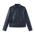 thumbnail image 1 of Women Casual Jacket Fashion Solid Color Fall Winter Long Sleeve Leather Outwear Jackets Zipper Lapel Collar Track Jackets with Pockets Fall Fashion 2026, 1 of 4
