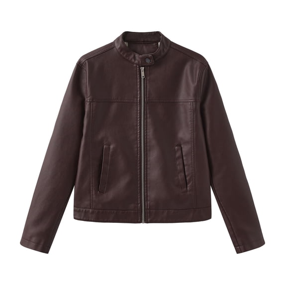 Women Casual Jacket Fashion Solid Color Fall Winter Long Sleeve Leather Outwear Jackets Zipper Lapel Collar Track Jackets with Pockets Fall Fashion 2026